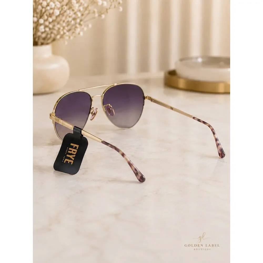 Frye Smoke Pilot Sunglasses Gold Frame Purple Lens Unisex 54395FRY714 NWT